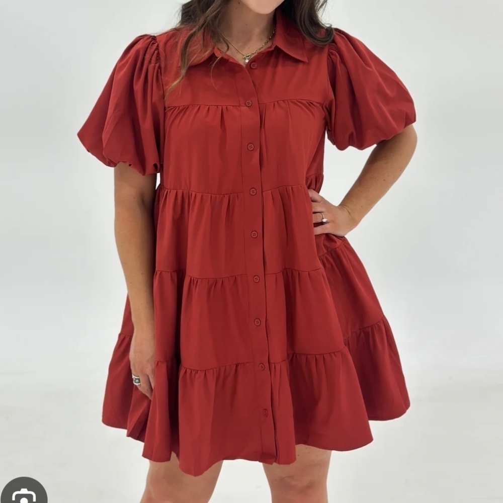 Entro Auburn Cottagecore Boho Puff Sleeve Botton Up Mini Dress Size M. - Picture 2 of 14